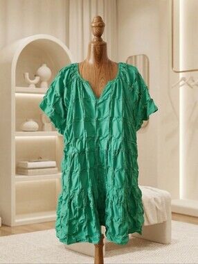 Cloth & Portrait Emerald Green Textured V-Neck Mini Dress XXL